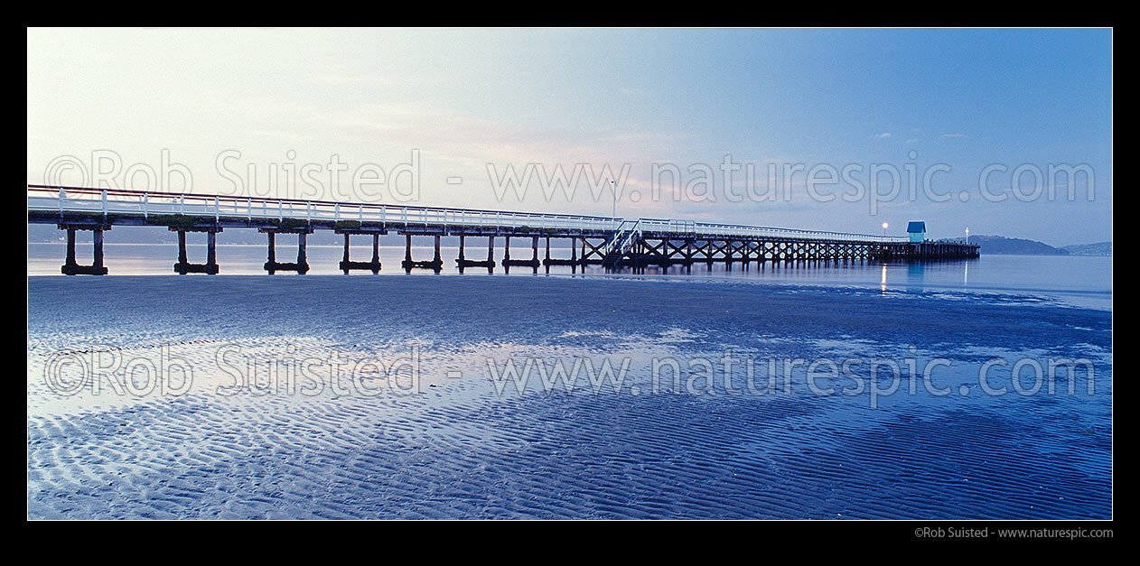 Image of Petone Wharf at dawn; Petone foreshore, Petone, Hutt City District, Wellington Region, New Zealand (NZ) stock photo image