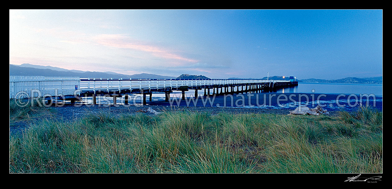 Image of Petone Wharf at dawn; Petone foreshore, Petone, Hutt City District, Wellington Region, New Zealand (NZ) stock photo image