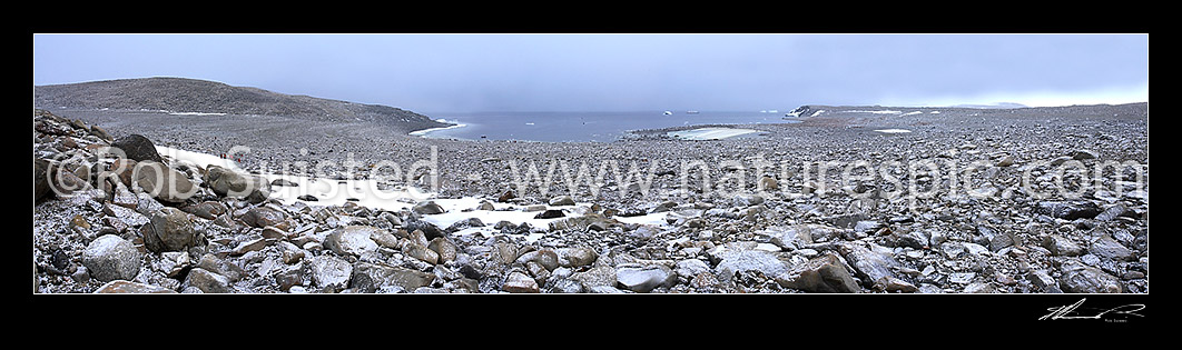 Image of Panorama from Inexpressible Island, taken from the site of Victor Campbell's historic 1912 terra Nova northern Party ice cave, Evan's Cove, Terra Nova Bay, Ross Sea, Antarctica stock photo image