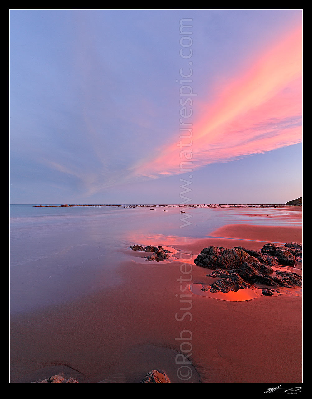 Image of Port Awanui sunset at beach near East Cape, Eastland. Square format, Port Awanui, East Coast, Gisborne District, Gisborne Region, New Zealand (NZ) stock photo image