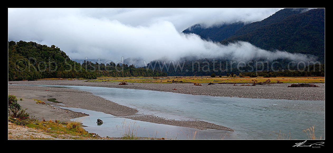 Image of Paringa River panorama in South Westland, Paringa, Westland District, West Coast Region, New Zealand (NZ) stock photo image