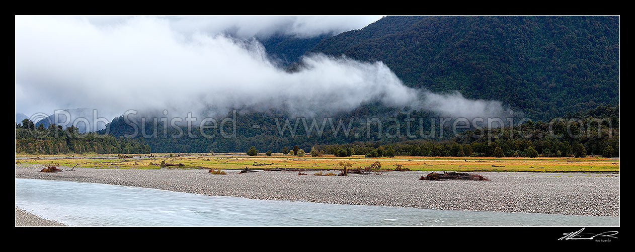 Image of Paringa River panorama in South Westland, Paringa, Westland District, West Coast Region, New Zealand (NZ) stock photo image