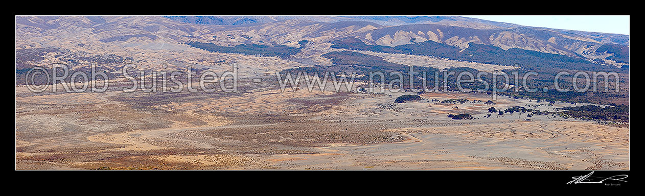 Image of Rangipo Desert landscape on the eastern flank of Mt Ruapehu. Panorama, Tongariro National Park, Taupo District, Waikato Region, New Zealand (NZ) stock photo image