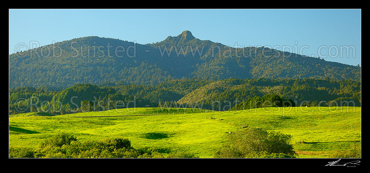 Image of Mt Titiraupenga (1042m) near Pureora Forest Park and Whakamaru. Panorama, Pureora, Taupo District, Waikato Region, New Zealand (NZ) stock photo image