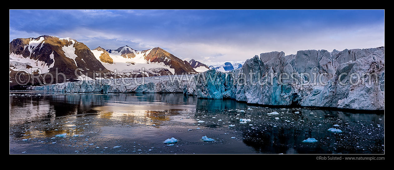 Image of Glacier entering in Hornsundfjorden in the Hornbreen, South western Spitsbergen. Panorama, Hornsund, Svalbard stock photo image