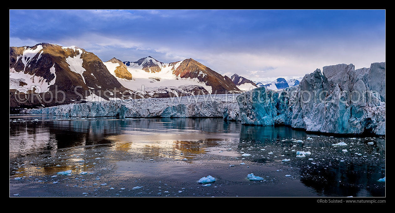 Image of Glacier entering in Hornsundfjorden in the Hornbreen, South western Spitsbergen. Panorama, Hornsund, Svalbard stock photo image