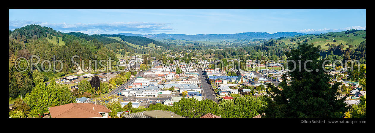 Image of Taumarunui township panorama, Taumarunui, Ruapehu District, Manawatu-Wanganui Region, New Zealand (NZ) stock photo image