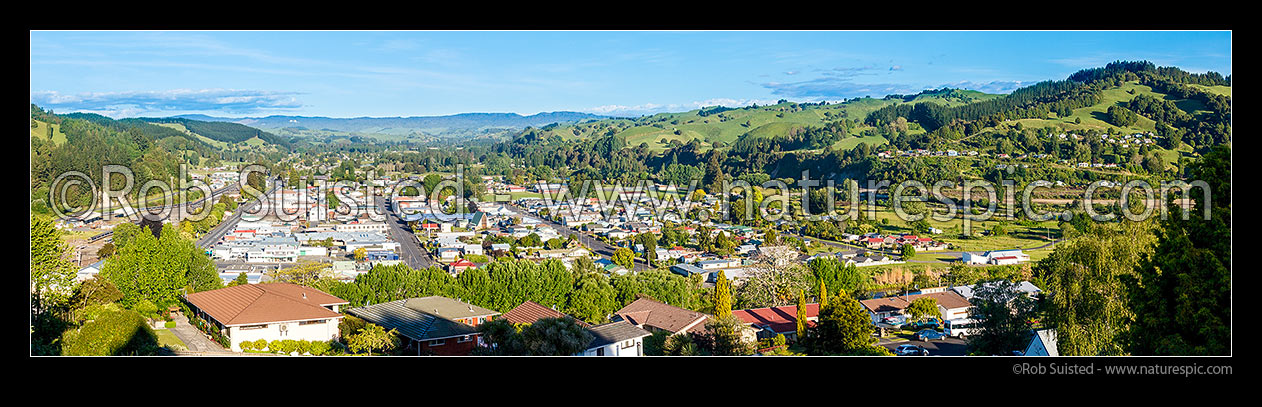 Image of Taumarunui township panorama, Taumarunui, Ruapehu District, Manawatu-Wanganui Region, New Zealand (NZ) stock photo image