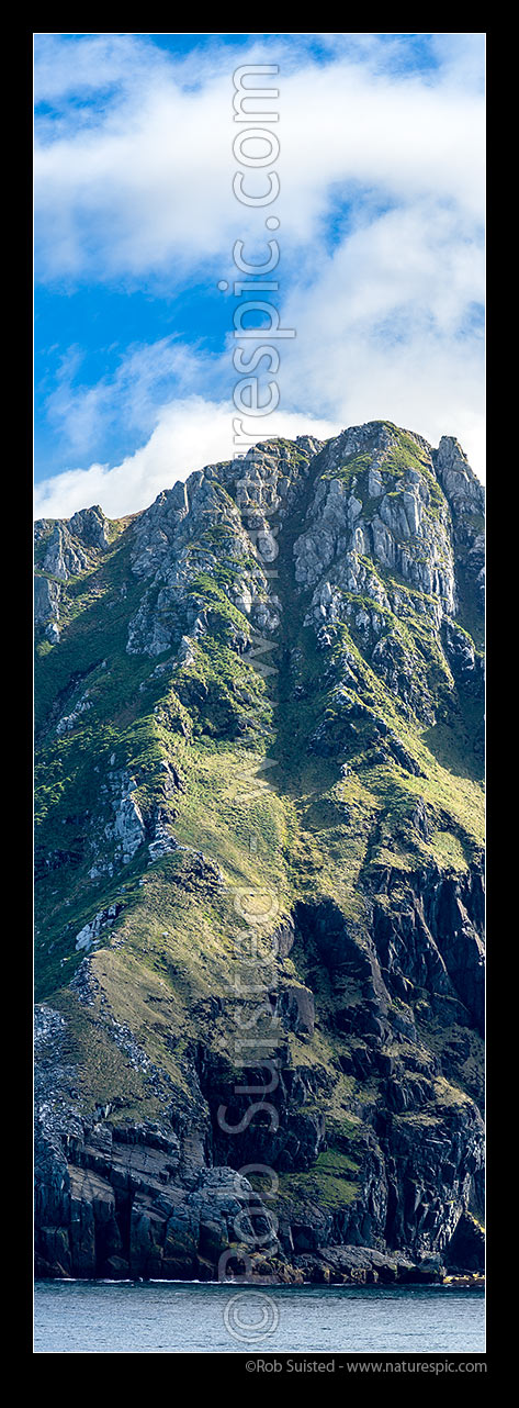 Image of Cape Horn (Cabo de Horno),  southernmost headland of Tierra del Fuego archipelago, on Hornos Island. Vertical panorama, Cape Horn, Chile stock photo image