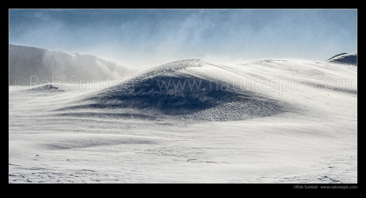 Image of Blizzard winds blowing spindrift snow and ice over pressure ridges during a catabatic storm blow. Antarctic ice sheet. Panorama, Ross Sea, Antarctica Region, Antarctica stock photo image