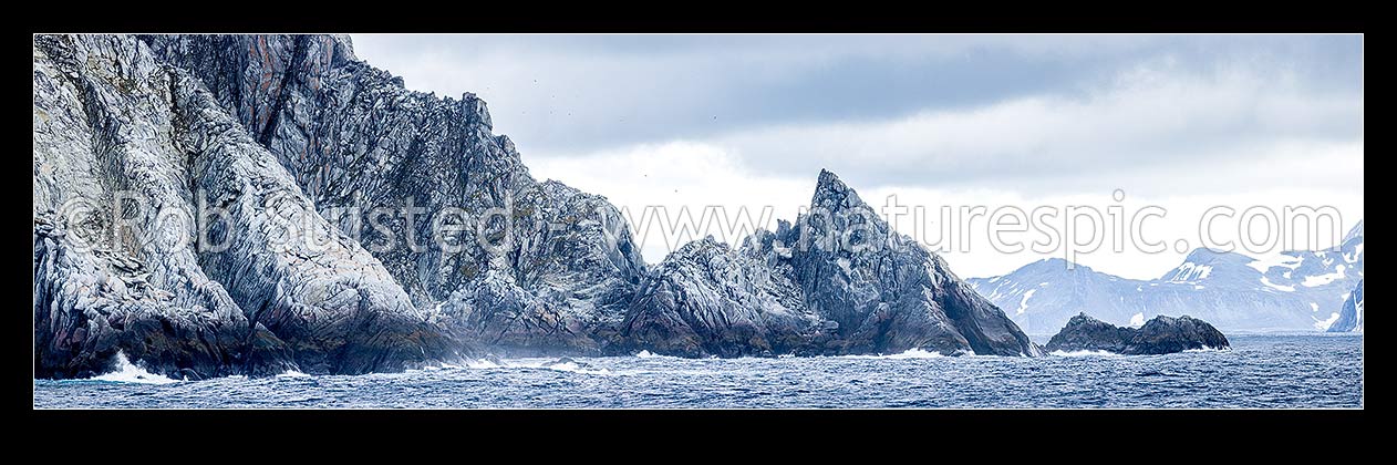 Image of Rugged rocky shore of Cornwallis Island in the South Shetland Islands. Panorama. Granodiorite rock, Cornwallis Island, Antarctica Region, Antarctica stock photo image